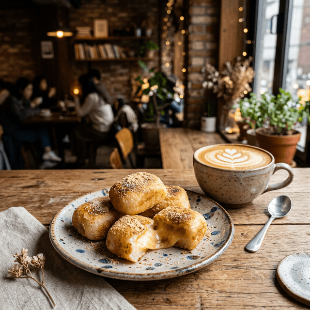 감성적인 서울 카페의 버터떡과 라떼